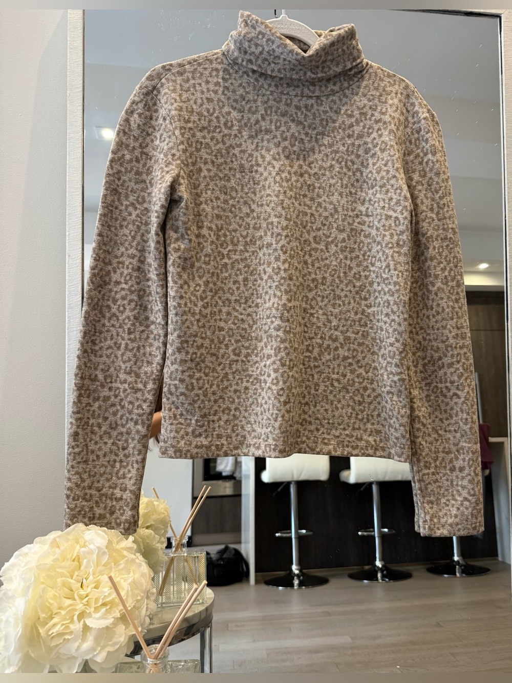 Zara Taupe Leopard Print Turtleneck Sweater